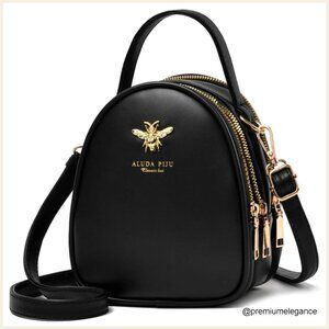 Small Faux Leather Crossbody Bag Adjustable Strap 3 Zipper Pockets